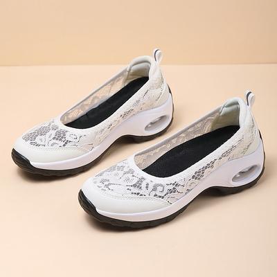 TEMU Women's Floral Lace Fashion Sneakers - Comfortable Air Cushion, Breathable Cut-out Design, Lightweight Casual Shoes For Image