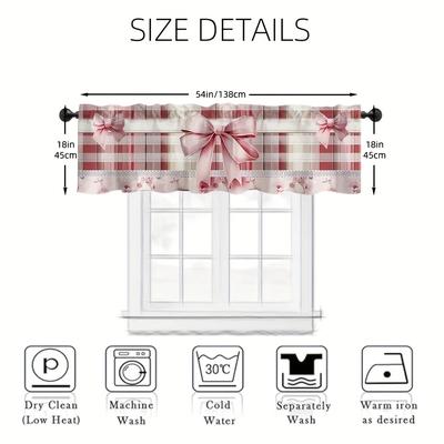 TEMU Elegant Pink Bow & Curtains - Semi-transparent Polyester, Style With Floral Accents, Kitchen, Cafe, Bedroom, Or Holiday Decor, | Decor | Polyester Fabric Image