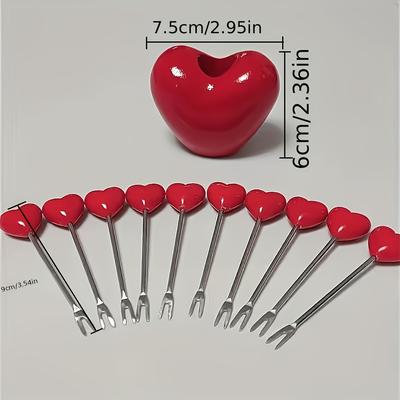 TEMU 10pcs Stainless -shaped Forks With Base, Suitable For Snack Tableware, Party Cake Forks, Fruit Forks, For Valentine's Day/christmas/ Day/wedding Parties Image