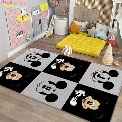 TEMU Mouse Oversized Soft Washable Non-slip Runner Mat - Cute Cartoon Room, Bedroom, Or Entryway Decor, Black & White Checkered Pattern With Colorful Characters, Indoor/outdoor Use, Home Decor Image