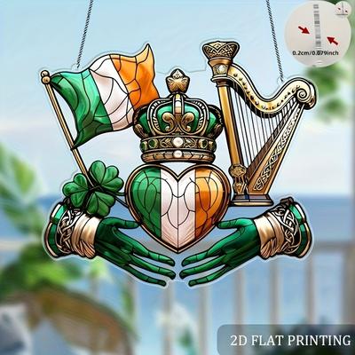 "TEMU 2d Flat Printing, 2d Flat Acrylic 's Day Harp & Lantern - Irish Themed Wall, Home, Porch & Garden Decor, 8.7" X 9.5" ('s Day Decor | Celtic Design | Durable Acrylic), 's Day Decorations" Image