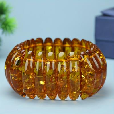 TEMU Ziquexsite Bohemian Style Amber Resin Bracelet - Unisex Retro Honey Wax Floral Jewelry, Translucent Orange & Yellow Beads, Flexible & , Men’s Fashion Accessory Image