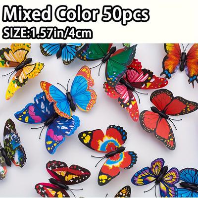 TEMU 50/100pcs Vibrant Artificial Butterflies - , Colorful Plastic Decorations For Hats, Slippers And Diy Crafts, Room Wall Art Image