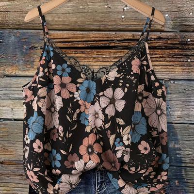TEMU V-neck Lace Floral Casual Elegant Vacation Date Party Fashion Shoulder Strap Top Image