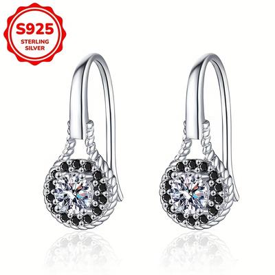 TEMU 1 Pair Elegant Simple Geometric Circular Style 925 With Synthetic Zirconia Inlaid, 2g, Daily Matching, Holiday Gift Image