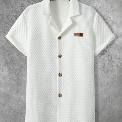 TEMU Men' Color Casual Knit T-shirt, Fashionable Carved Geometric Pattern Summer Short Sleeve Top, Suitable For Casual Image