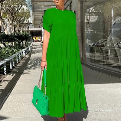 TEMU Elegant Green Dress With Frill Detail - Loose Fit, Sleeveless, Long Length, Spring/summer/fall, Casual To Elegant Attire, Casual Attire | Frilled Hemline | Texture Image