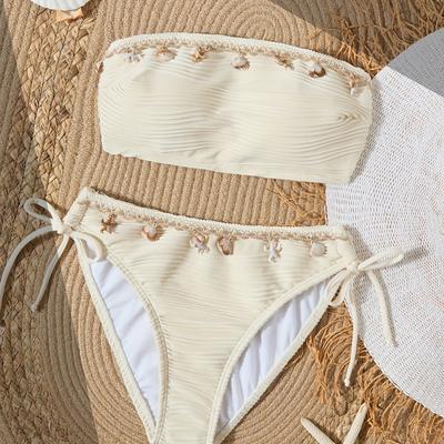TEMU Women's Fashionable Fabric Starfish Shell Accessories Sexy Bikini Two-piece Swimsuit Image