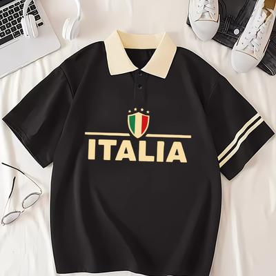 TEMU Women's Y2k Italia Collar T-shirt - Light Gray With Navy Blue & White Stripes, Round Neck, Casual Spring/summer Sportswear, Ladies T Shirt Image