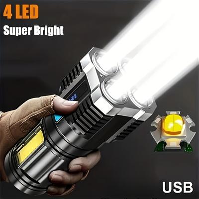 TEMU 1pc Powerful 4 Led Flashlight With Cob Side Light, 4 Of Usb Rechargeable Flash, Abs Flashlight, Camping Tools Image