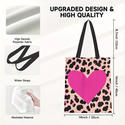 TEMU 1pc Stylish Leopard Print Tote Bag With - High-quality Polyester, Large Capacity, Travel, Shopping & Casual - Ideal Gift For , Leopard Print Bag Image
