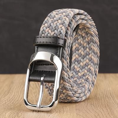 TEMU A High-density Elastic Woven Belt Featuring A Alloy , The Classic Is Simple And , Does Not Holes, Making It A Stylish And Minimalist Work Belt, A Perfect Gift . Image