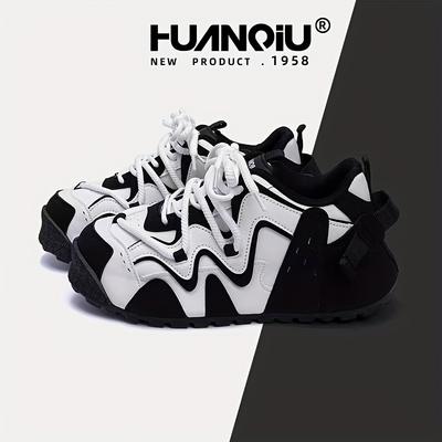 TEMU Men's Fashion Thick Sole Sports Shoes, Preppy Style Casual Sports Shoes, Low Top Lace-up, Anti-slip And Wear-resistant, Suitable For And Outdoor Activities Image
