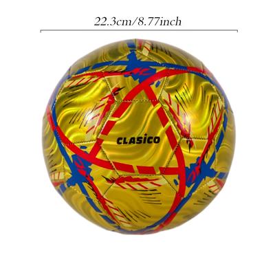 TEMU Clasico Golden Flame Official Size 5 Soccer Ball - Premium Match Quality, Vibrant Yellow With Patterns, Pvc Material, Includes Net Bag, Needle & Pump, Ages 12+ Image