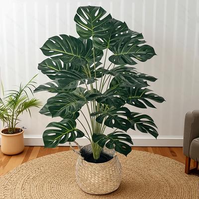 TEMU 1 Set Artificial Monstera Plant With Woven Basket - Realistic Touch Leaves, Indoor/outdoor Decor For Home, Office, Or Wellness Spaces, Indoor Plant Decor | | Durable Plastic Image
