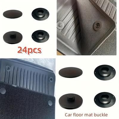 TEMU Set Of 24 (6 Sets) Universal Round Car Floor Mat, Abs Resin, Anti-slip, Double-layer Detachable, With Trunk Mat Button, Mat Coil, And Carpet Surface Fixing Image