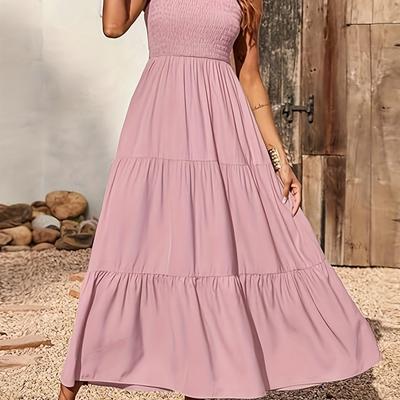 TEMU New Summer Collection Of -border Women's Fashion: A Solid Color Dress With -shoulder Design And Thin Straps, Versatile Styling. Image
