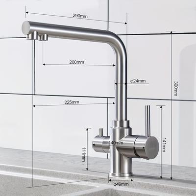 TEMU Stainless Steel 304 Water Purifier Faucet, With Cold And Hot Water Dual Outlet + Direct Drinking , Kitchen Faucet With Filtering Function, Brushed Surface, 360° Rotation, Single Handle Operation Image