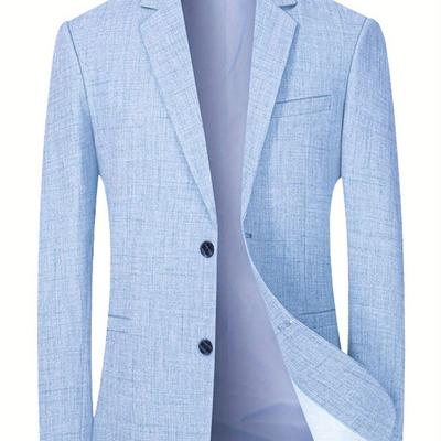 TEMU Men's Casual Business Suit Jacket - Light Gray, Single-breasted With Lapel Collar, Long Sleeves, Polyester, Spring/fall Wear, Business Casual Attire|sleek Formal Attire|polyester Jacket Image