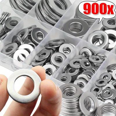 TEMU 900pcs Stainless Steel Flat Washers For Screws - Assorted Sizes (m2 To M12) - Durable & Corrosion-resistant For Industrial Use, Image