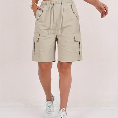 TEMU Women's Casual Cargo Shorts With Multiple Pockets - Loose Fit, Straight Leg, Mid-thigh Length, Machine Washable, Quick-dry - Spring, Summer & Fall, |relaxed Fit Shorts|pocketed Shorts Image