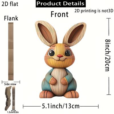 TEMU 2d Flat - Handcrafted Wooden Rabbit Statue - Rustic 2d Flat Bunny Decor, Easter & Labor Day Gifts, Tabletop Ornament For Home Or Office, Rabbit Accessorie Image