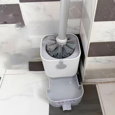 TEMU Wall-mounted Toilet Brush Set With Long Handle - Flexible Design With No , Convenient Bathroom Cleaning Toilet Paper Rack Towel Rack Image