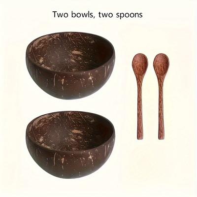 TEMU Set Of 4 Natural With Wooden Spoons, Ideal For Healthy Vegan Salads, Smoothies, Attractive& Heat-resistant- Great For Serving Rice, Soup, Noodles, Kitchen And Restaurant Supplies, Tableware Items Image