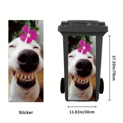 TEMU 1pc Adorable Trash Can Sticker, 30x70cm - Self-adhesive Pvc Wall Decor With Puppy Design, Print For , Trash Can Decoration | | Sticker, Dog Decor Image