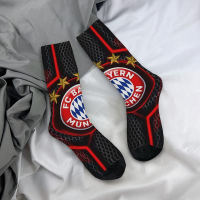 TEMU Men's Soccer Crew Socks - Black & , Breathable & Comfortable, Elastic Sports Socks For All , Perfect Gift For Fans Image