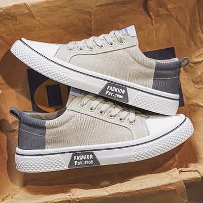 TEMU Men's Trendy Low-top Canvas Sneakers - Casual & Sporty Lace-up Shoes With Non-slip Pvc Sole, Dark Design, Comfortable Fabric Lining For Casual Attire Image