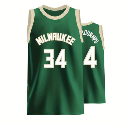 TEMU Men's # 34 Green Basketball Jersey Breathable, Sleeveless With Details, Summer Sports & Casual Wear, Basketball Gear Image