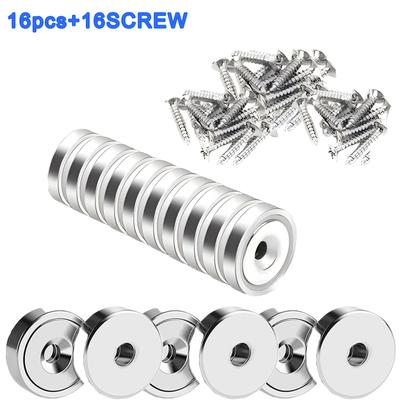 TEMU 32pcs Nickel Neodymium Magnets With Countersunk Hole - 0.63 Inch Strong Round Disc, Screws For Crafts, Woodworking And Kitchen Arrangement, Load Capacity 20 Image