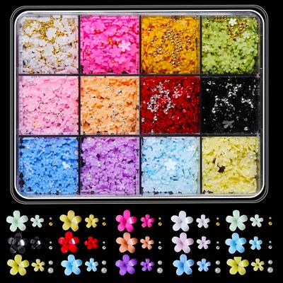 TEMU 1500pcs Y2k Style Nail Art Charm Set, Featuring 3d Resin Flowers, Golden And Silvery Caviar Beads, Pearls, Hypoallergenic, Unscented, For Diy Finger Trimming And Nail . Image