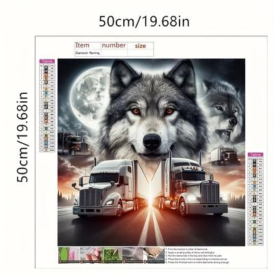 TEMU Adult Diy 5d Diamond Painting Set, Complete Diamond , Truck And Wolf, Large Decoration, 19.69x19.69 Inches, For Bedroom, Living Room, Study, Bathroom Wall Decor Image