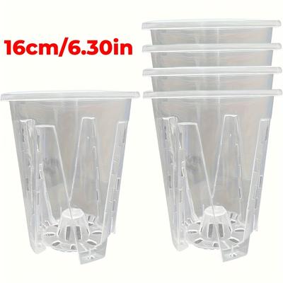 TEMU 5pcs Clear Self-watering Nursery Pots With Drainage Trays - Transparent Plastic Planters For Indoor/outdoor Gardening, And Monitoring, Planter Pots Image