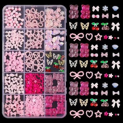 TEMU A Set Of Pink Bow Nail Art Accessories, Including Diy Components Like Flowers, Cherries, And , Suitable For Phone Cases, Earrings, Hair Accessories, Etc., -free. Image