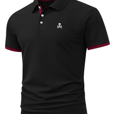 TEMU Men's Navy Blue Shirt With Red Accents - Casual Summer Golf & Outdoor Sportswear, Short Sleeve, 210g Polyester Fabric, , Casual Wear | Shirt | Polyester Fabric Shirt Image