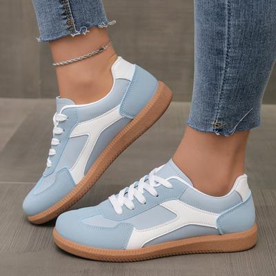 TEMU Elegant Light Blue Women's Sneakers With White Laces - Stylish Low Top, Synthetic Upper, , Casual Footwear|stylish Casual Shoes|laceup Design Image