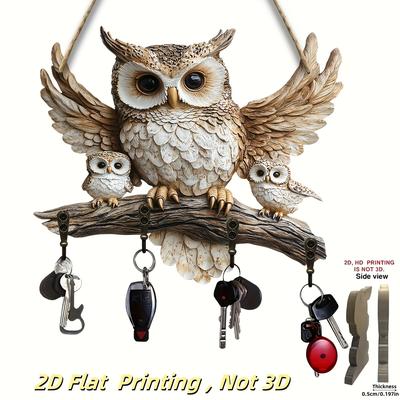 TEMU 1pc, 2d Flat Owl Home Decor, Simple Colorful Wood, Key Hook, With 4 Metal Hooks(2 X 11.81inch), Wall Decoration, Porch Decoration, Room Decoration, Villa Decoration, Home Decor, 2d Flat Image