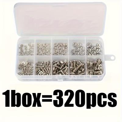 TEMU 320/640/960pcs Steel Hexagon Socket Screw Bolt Nut Set Round Flat Cap Head Bolt Washer Gasket Screw Fasteners Nuts Assortment Kits Image