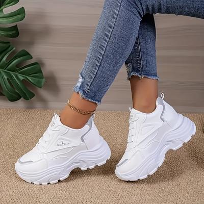 TEMU Women's Casual Sports Shoes, Breathable Thick-soled Lace-up Dad Sneakers, Versatile Petite Athletic Footwear Image