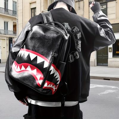 TEMU Shark Backpack For Women - Stylish Large Capacity Travel Backpack With Adjustable Straps, Zipper Closure, And Utility Pockets, Black, School Or Everyday Use Image