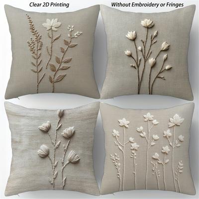 TEMU 4pcs Modern White Pillow Covers, 18x18 Inch 2d Printed, Soft & Polyester, Zipper Closure, Machine Washable, Sofa, Living Room, Or Home Decor, Decorative Pillows Image