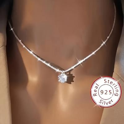 TEMU 925 Sterling Silvery Women's Wedding Necklace, Promise Necklace, Eternal Necklace, Day, Valentine's Day, Gift, Image
