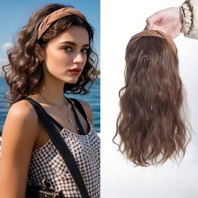TEMU Fake Hair Band Ripple Half Set Synthetic Wig Light Breathable Roll Hair Patch Suitable For Image