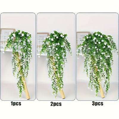 TEMU 3pcs Artificial Camellia Hanging Plants - Realistic Green Foliage With White Flowers, No-pot Design, Valentine's Day, 's Day, & Father's Day Decor, Indoor Wedding Accent, Flower Decorations Image