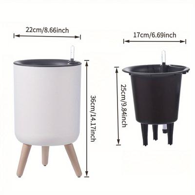 TEMU 1pc Indoor Balcony Floor- Flower Pot Plastic Large Thickened Planter, French Country Style, Self-watering, Breathable, Round Shape, Indoor Use, Plants Image