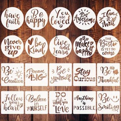 TEMU 20pcs Inspirational Word Stencil Set - Reusable Pet Milky White Stencils With Inspirational Quotes, Suitable For Diy Crafts, Wood Painting, Wall Decoration And Home Decoration Image
