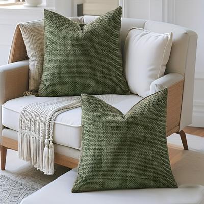 TEMU 2pcs Set Of Solid Color Chenille Pillow Covers, In Colors, With Specifications Of 18 * 18 Inches, Suitable For Sofas, Bedding, Offices, , Etc. (without Pillow Core). Image